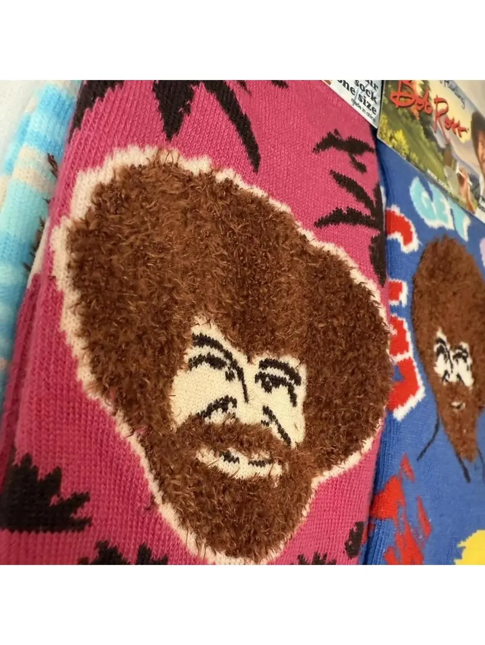 Bob Ross 3D Fuzzy Hair Crew Socks Bundle 2 Pairs Retro Novelty NWT